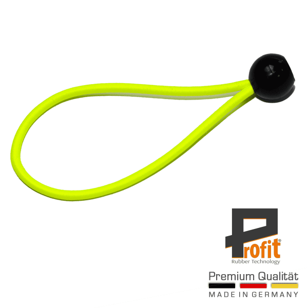 Zeltgummi mit Kugel 200mm Neongelb | Expanderschlinge | Spannschlaufe | Expandergummi | Spanngummi | Profit Rubber Technology