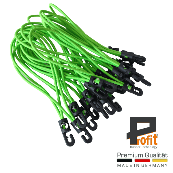 Expanderschlingen Neon Grün 200mm mit Haken | Expandergummis | Spannschlaufen | Gummispanner | Profit Rubber Technology