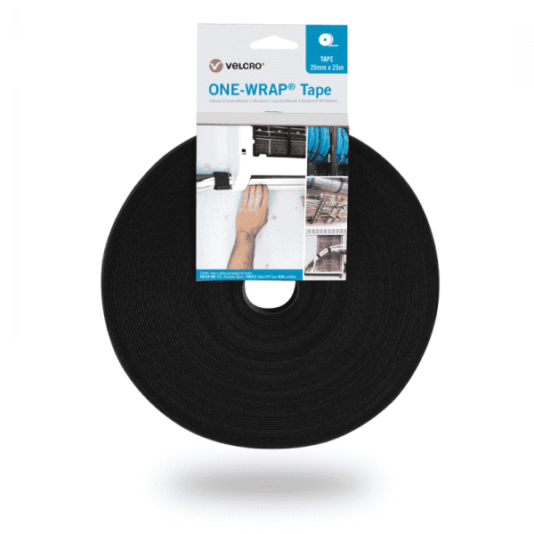 ONE-WRAP® Band der Marke VELCRO® 20mm x 25m auf Rolle Schwarz